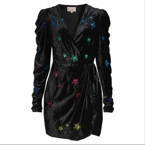 Rococo Sand Velvet Star sequin faux wrap star dress